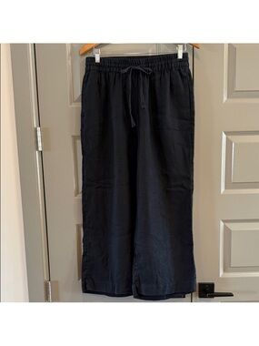 J. Crew Cropped Wide-Leg linen drawstring pants- Black